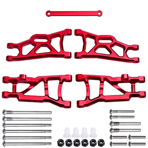 4PCS Aluminum Front & Rear Suspension A-Arms Set and Tie Bar for 1/10 Traxxas Slash 2WD Upgrades Parts, Replacement of 2555 3631 2532 (Red) - color: Red
