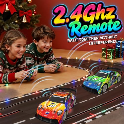 2 Pack RC Cars for Kids and Boys, Girls 4-7-8-12, Remote Control Car, LED Lights, 4WD Racing Cars,2.4GHz Dual Player, Colorful Graffiti Designs, Ideal Fun Easter Gift for Kids