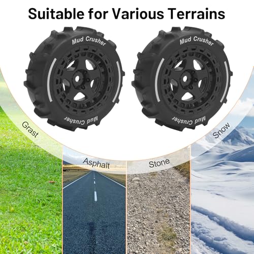 1/14 RC Wheels and Tires, daitoku 12mm Hex Hub RC Car Beach Tires for ARRMA 1/14 Typhon GROM - Black - color: Black