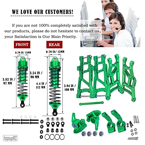 Front Rear Assembled Full Metal Shocks Upgrades Part for 1/10 Rustler/Stampede VXL 2WD,Alloy Suspension A Arm,Aluminum Caster Block & Steering Blocks & Rear Stub Axle Carriers,Green - color: Green(Shock-arm-set3)