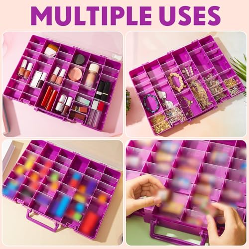 2 Pcs 48 Grids Plastic Bead Organizer Box with Divider, Purple - color: Purple