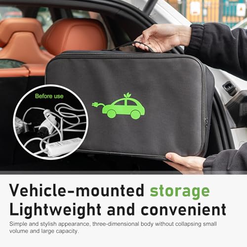 EV Charging Cable Storage Bag, Portable Rectangle Car Charger Cable Organizer Bag, Easy-clean Cord Hoses Carry Case, Universal for EV Cars (Black)