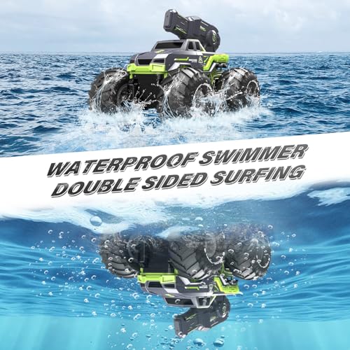 1:16 Amphibious Remote Control Car with Shooting Water Gun Gesture Sensing RC Car Boat Waterproof RC Tank Off-Road Stunt Car Toy Monster Truck for Outdoor Gift for Kids With 2 Replaceable Batteries - color: Green