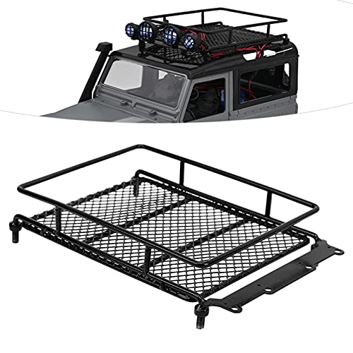 Metal ROOF Rack Luggage Carrier LED Light MN 1/12 RC Crawler Durable Practical RED Black Silver Applicable Remote Control CAR (Black) - color: Black