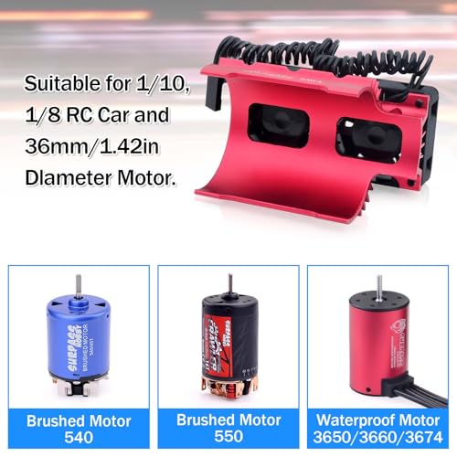 Surpass Hobby RC Motor Cooling Fan and 30mm Dual Fan with Heatsink Compatible with RC Car 1/8 1/10 Scale 540 550 3650 3660 3670 Motor (Red) - style: Red-Dual Fan for 36mm motor