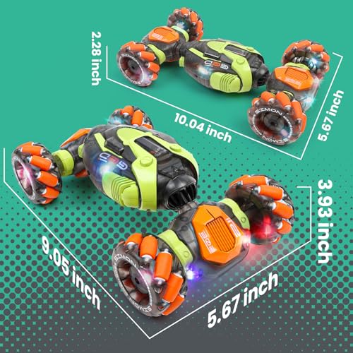 FUNiOi Gesture Sensing RC Stunt Car - Remote & Hand-Controlled Drift Toy for Kids Ages 5-7 6-8 9 10 11 12 Year Old, 4WD, Double-Sided Driving with Lights & Music - style: 4WD