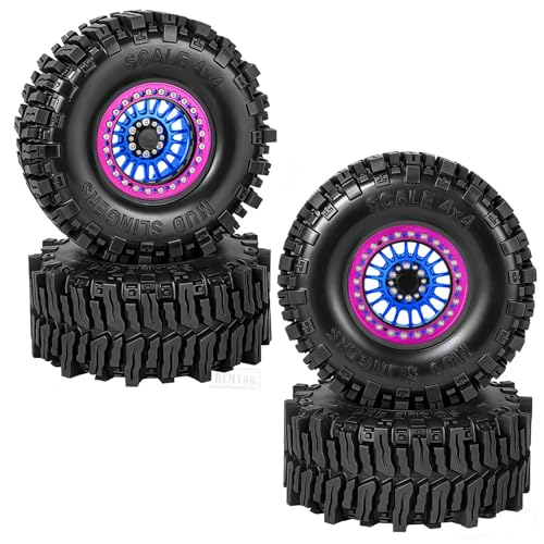 RC 2.2" Beadlock Wheel and Tires Set for 1/8 1/10 TRX4 TRX6 SCX10 II III D90 90046 Gen8 MST VS4-10 CFX Crawler Car,(4PCS) RC Wheels Rims&2.2 Beadlock Wheel Tires,Navy Blue - color: Navy Blue(2.2 Tires Wheels)