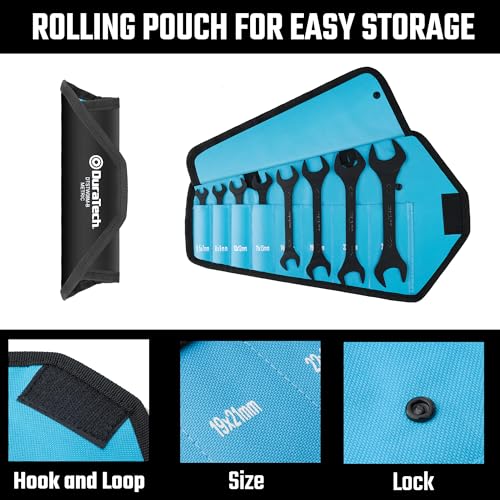 DURATECH Super-Thin Open End Wrench Set, 8-Piece, Metric | Slim Wrench set, 5.5, 7, 8, 9, 10, 11, 12, 13, 14, 17, 19, 21, 22, 23, 24, 27 mm, Black Electrocoat, Rolling Pouch - color: Black, size: Metric
