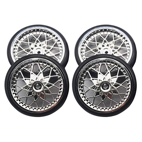 4Pcs Vgoohobby Hard Plastic RC Car Drift Tires Wheel Rim with 2Pcs 5mm Metal Hub Hex Adapter Coupling Compatible with WPL D12 1/10 RC Car (Silver) - color: Silver