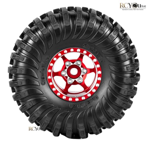 RC 1.0 Beadlock Wheels Tires Set for 1/24 SCX24 FCX24 1/18 Trx4m RC Crawler Car,Aluminum Wheel Rims/Soft Rubber Tires Wheel Tire,(4PCS) 1.0 Beadlock Wheels,Red - color: Red- (Wheel Tires)
