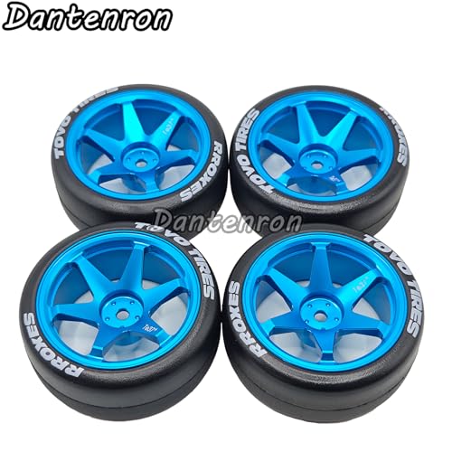 1/10 RC Drift Aluminum Wheels and Tires OD 65mm 1/12 Hard Drift Racing Tyres 12mm Hex for 1:10 Rally Street On Road Touring Car Tamiya TT01 TT02 XV01 TA06 A959 PTG2 KYOSHO 4PCS (Blue) - color: Blue