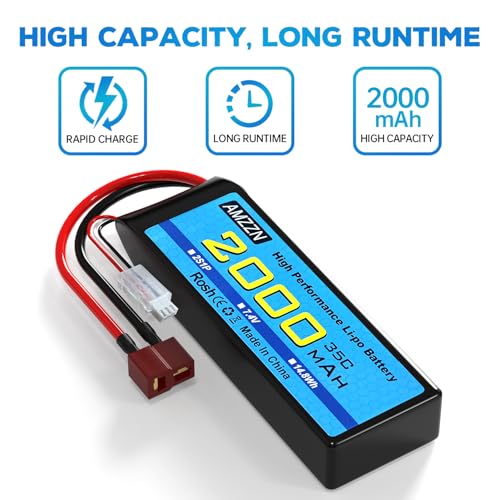 2S T Plug Lipo Battery 7.4V 2000mAh 35C with USB Charging Cable for RC Car,Truck Model Car,Remote Control Ship,RC Quadcopter Qircraft,FPV Drone Battery