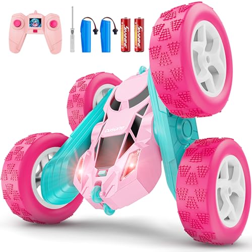 cosone Pink Remote Control Car for Girls | RC Stunt Car, 360° Spins, Double-Sided Driving, LED Lights, 2.4GHz - color: Pink
