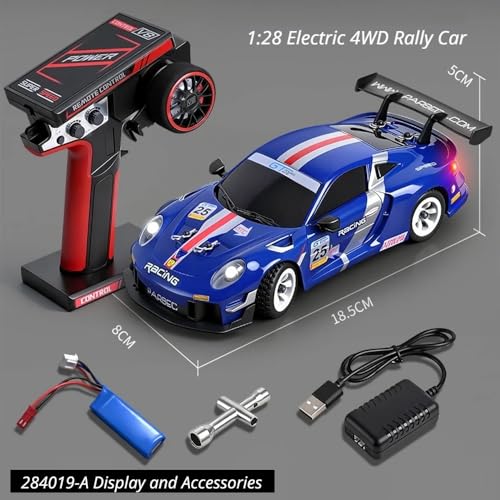 GoolRC WLtoys 284019-A RC Cars, 1:28 Scale Remote Control Car, 4WD 30KM/H High Speed RC Racing Car, 2.4GHz Rally Vehicle with Gyroscope, LED Lights and 2 Batteries for Adults