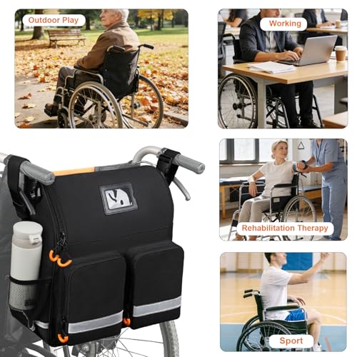 Wheelchair Bags to Hang on Back,Wheelchair Backpack Bag,Wheelchair Accessories Pouch Storage Bag with Thermal Insulation Pocket for Adults & Senior,Bag Only(14 x 6 x 14.5 inch)