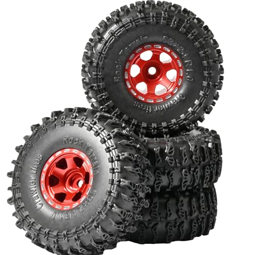 1.0 Beadlock Wheel Soft Tire Set RC Upgrade Part for Traxxas 1/18 TRX4M 1/24 RC Crawlers car Axial SCX24 FMS FCX24 Gladiator Bronco C10 JLU Deadbolt B17 Upgrade.(4Pcs/Set) - color: Red