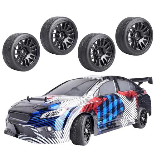 Preglued 1/10 RC Touring Wheels Tires Set 12mm Hex with Foam Inserts Compatible with Tamiya TT02 TT01 Traxxas 4tec 2.0 3.0 RC On Road Car