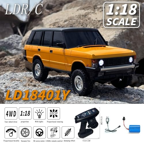 LDRC 1/18 Rc Climbing Car Ld18401 4wd Off-Road Vehicle Professional Adult Model Remote Control Crawler Cars (Yellow)