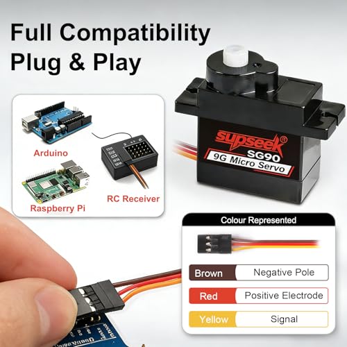 SG90 9g Micro Servo Motor, Metal Motor Gear & Shaft, 1.9kg·cm 0.08s/60° Mini Servos for Arduino, RC Airplane, Robot Arm, Car, Boat DIY Projects (10 Pcs) - size: 10
