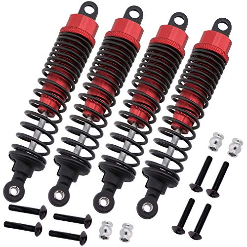 4pcs HobbyPark 98mm Aluminum Front Rear RC Shock Absorber Assembled Dampers for 1/10 Scale RC Car Off Road Buggy (Red) - color: Red