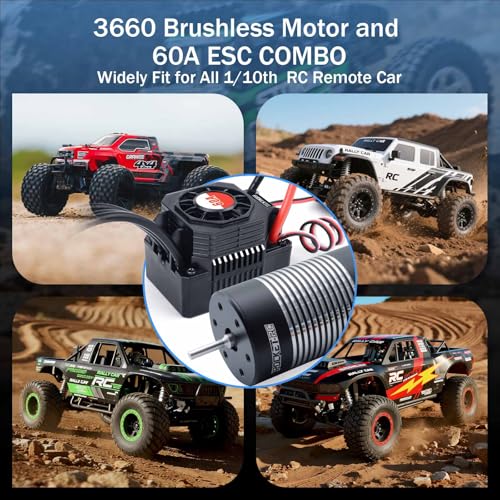 Surpass Hobby 3660 2600Kv Brushless Motor and ESC Combo 60A Waterproof Brushless ESC Combo Kit for 1/10 Remote Control Car Truck - style: 3660 Motor 2600kv +60A ESC