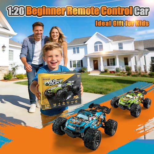 Remote Control Car for Kids, All-Terrain Remote Control Truck for Boys, Rechargeable Rc Truck, 1:20, 20KM/H, 2.4GHZ, Speed Friendly, Sturdy, Ideal Gift for Christmas, Birthday, Kids, Beginner (Green) - color: Green