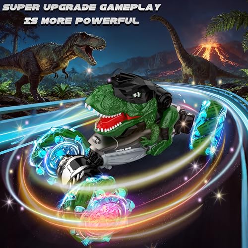 RC Dinosaurs Monster Truck, Hand Controlled Remote Control Twist Cars | Gesture Sensing RC Stunt Car with Lights, Music & Spinning Stunt, Dinosaur Toy Gift for Kids Boys Girls Age 6 7 8 9 10 11 12 - color: Black Green