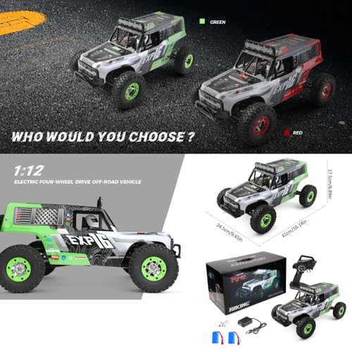 GoolRC WLtoys 124006 RC Car, 1:12 Scale Remote Control Car, 4WD 40KM/H High Speed RC Truck, 2.4GHz Off-Road RC Crawler RTR with LED Lights and 2 Batteries for Adults (Green) - color: Green