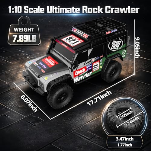 RC Cars RC Crawler 1/10 Scale RTR Remote Control Car 4WD 2.4GHz Brushed Offroad Racing Hobby Grade Model Vehicle with LED Lights 2Pcs Battery Toy for Kids and Adults - color: A-green