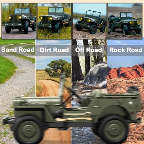 1/10 Willys RC Jeep Toy, 2.4GHz 4x4 Off-Road Crawler | RTR with 2 Batteries, All Terrain Remote Control Truck Vehicle for Kids & Adults - color: C8815-oliver Green