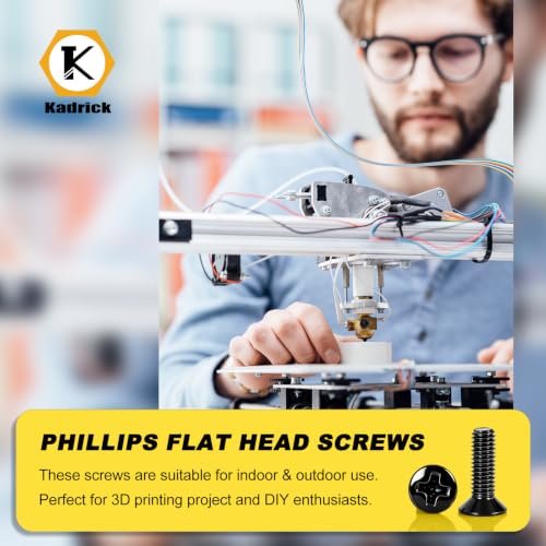 KADRICK 435Pcs M4 Countersunk Screw Kit,Flat Head Bolts 8MM-25MM | M4 Phillips Screws Assortment Kit,Screws With Nut Flat/Lock Washers,Black Zinc Plated - size: M4 435Pcs 8-25mm