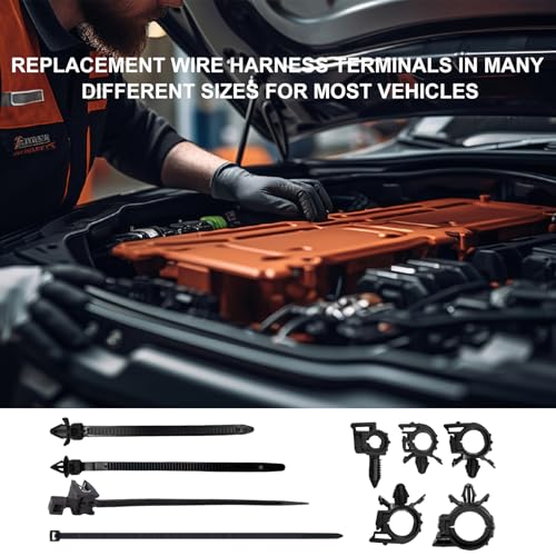 200 PCS Car Wire Loom Routing Clips, 15 Sizes Push Mount Cable Tie Auto Nylon Harness Clips Assortment, Self Locking Harness Routing Clip Replacement Parts for Most Vehicles