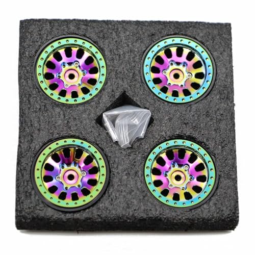 1.3” Brass Beadlock Wheels, -5.40mm Offset CNC 7 mm Hex Rims for 1/18 1/24 RC Crawler TRX4M, Axial SCX24 AX24, Redcat Ascent-18, FMS FCX24, 4 pcs, Iridescent Green - color: Iridescent-green