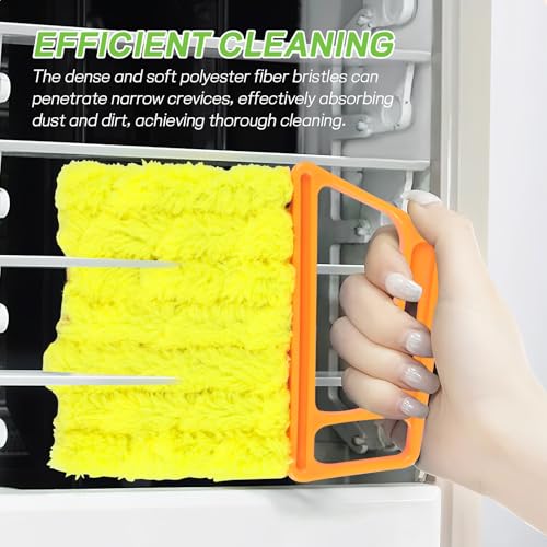 4PCS Blind Cleaner Duster Tool, Washable 7-Finger Window Venetian Blind Shutter Duster Brush, Hand-Held Automotive Cleaning Tool for Blinds, A/C Vent, Keyboard, Car Accessories (Orange)