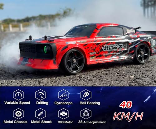 WPLDEWAN RC Drift Car with Gyro 1/14 Hobby RC Car Off Road Fast | Remote Control Truck Drifting 4WD High Speed 40 KM/H 390 Motor Gyroscope Full Proportional Metal Chassis Ball Bearing