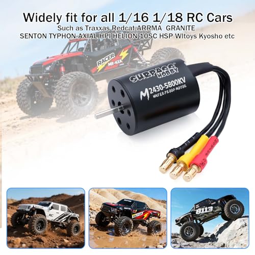 SurpassHobby 2430 5800KV Brushless Motor High Speed Waterproof Shaft 2mm Motor and for 1/16 1/18 Remote Control Cars Trucks Off-Road Vehicle - size: 5800kv, style: 2430 Motor