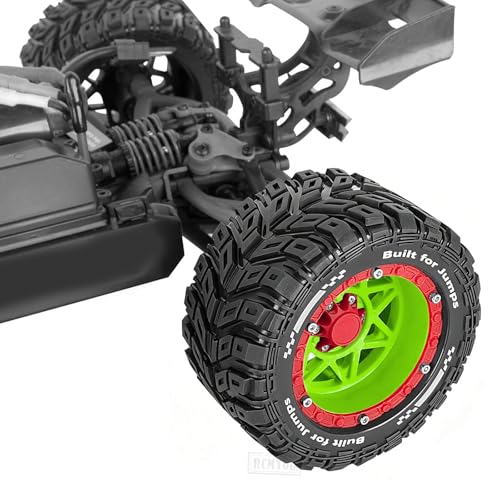 RC Truck Wheel and Tires for 1/16 Summit E-REVO Gorgon GROM MINI KRATON M-J-X H-B-X S-C-Y RC Car,Monster Truck Car Wheel Tires w/Plastic Wheels Rim,Soft Tire Highway Wheels (4PCS),Green Red - color: Green-red(rc Wheels Tires)