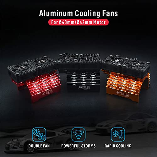 40mm RC Motor Cooling Fans, Hobby Twin Fan with Metal Heatsink for 1/8 1/10 RC Car 3650 3660 540 550 (40mm Orange for 55-58mm Motor) - style: 40mm Orange for 55-58mm Motor