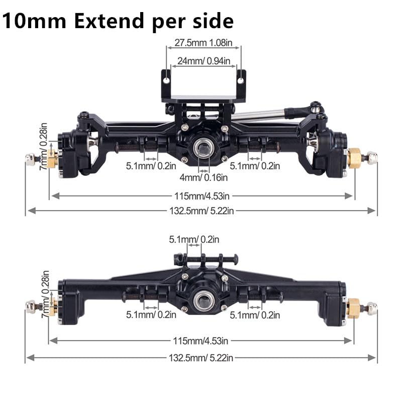 1/18 TRX4M Portal Axle,109.6g Aluminum CNC TRX4M Axle, Extended +10mm TRX4M Portal Axles with Two Servo Mount Options, for RC Crawler Car TRX4M Axle Upgrade Parts (Black)
