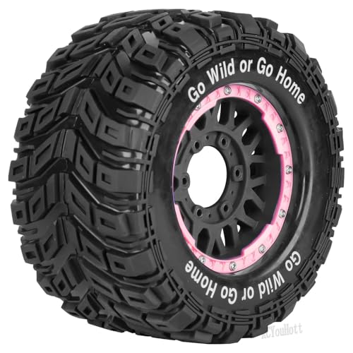 RC Truck Tires Wheel for 1/10 Big Rock Granite Vortek 3s / Stampede Rustler RC Car,4-Pack RC Wheels Tires Plastic Wheels w/12mm/14mm/17mm Replaceable Hex,Pink-Black - color: Pink-black- (Rc Tires Wheel)