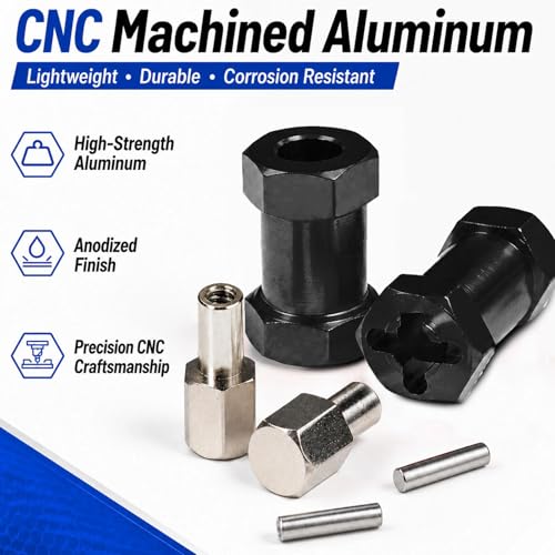 4PCS 12mm Hex Hub 20mm Aluminum Extension Hex for Axial SCX10 D90 90046 | 20mm CNC Wheel Hex Extenders for 1/10 RC Crawlers Redcat Gen7/Gen8 CC01 RC4WD Wider Stance & Tire Clearance with M4 Nuts Pins - color: Black