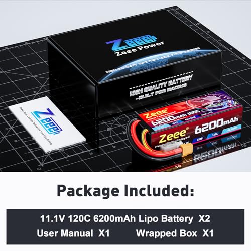 Zeee 3S Lipo Battery 6200mAh 11.1V 120C Hard Case RC Battery with XT60 Connector for 1/8 1/10 Scale Vehicles RC Car Tank Trucks Racing Models(2 Pack)