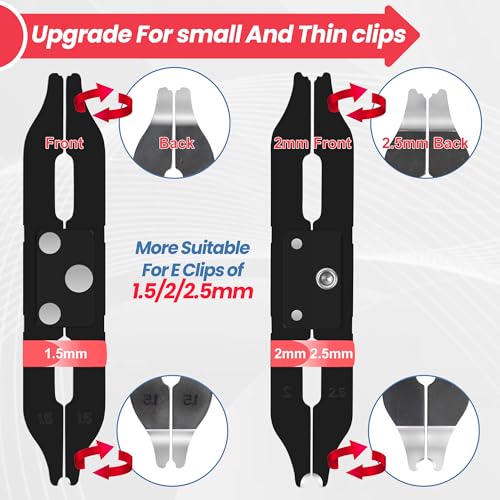E Clips Assortment Kit with Removal and Installation E Clip Tool - E Clips Tool 350Pcs E Clips on 7 Sizes - 1.5mm 2mm 2.5mm 3mm 3.5mm 4mm 5mm Clip Rings E Clips Tool