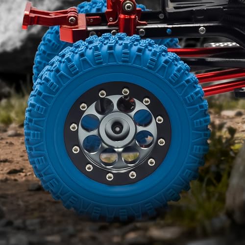 GOUPRC 1.3" Wheel Tires Set, Aluminum Beadlock Rim Swamp Claw Mud Terrain Rock Tread Pattern Tires for SCX24 TRX4M 1/18 1/24 Upgrade RC Crawler Truck Car - style: Rock Pattern Titanium Black