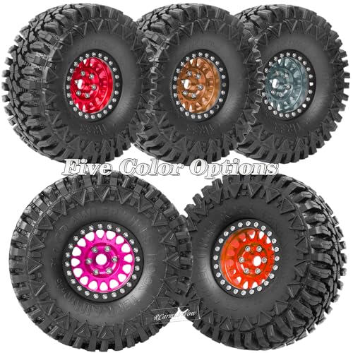 RC 1.9in Beadlock Wheels and Tires for 1/10 TRX4,Axia1 SCX10 II 90046 SCX10 III,D90 RC Crawler Car,Alloy 1.9in rc Beadlock Rims,Soft Rubber 1.9in rc Beadlock Tires,4pcs,Red - color: Red(4pcs)