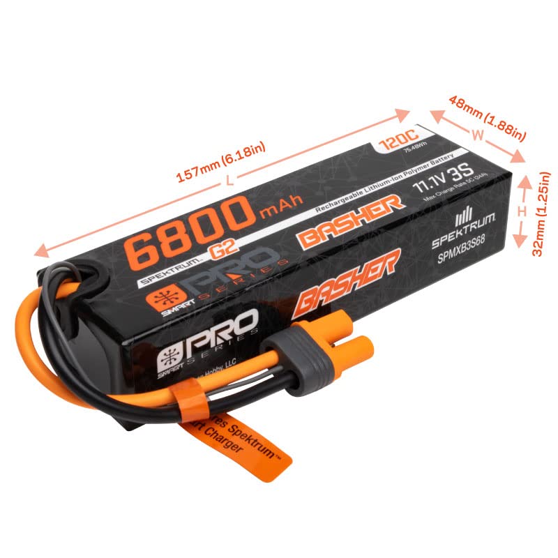 Spektrum 11.1V 6800mAh 3S 120C Smart G2 Pro Basher LiPo: IC5, SPMXB3S68