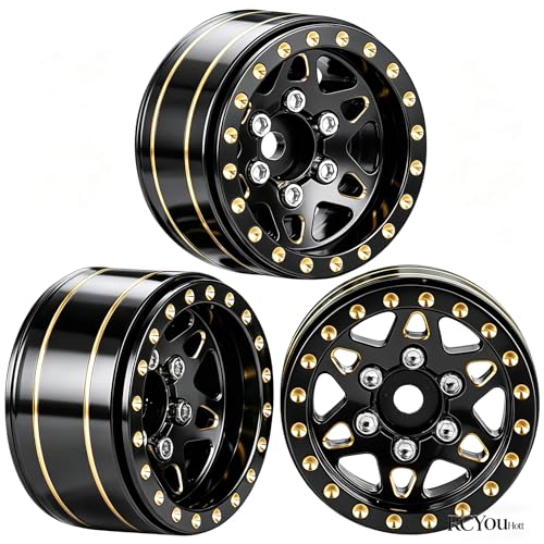 RC 1.0 Beadlock Wheel Rims for 1/24 SCX24 1/18 Trx4m RC Crawler Car,(4PCS) Full Brass RC Beadlock Wheel Rims,1.0 Beadlock Wheel Rims Set