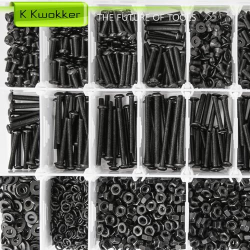 2540Pcs M3 Screw Kit 4MM to 35MM, M3 Button Head Screws & Flat Head Screws, Upgraded Zinc Plated Assorted Nuts and Bolts Assortment Kit Black M3 Screws with Nuts, Washer and Lock Washers - size: M. M3