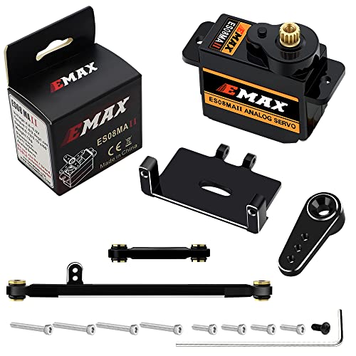 for AXIAL SCX24 Servo Metal Gear EMAX Servo Steering Servo with Servo Mount Bracket and Arm and Steering Link Set SCX24 Upgrade Parts (Black) - color: Black