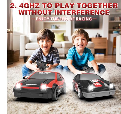 RC Drift Car, 1:24 Remote Control Cars 2.4GHz 4WD High Speed Drift RC Cars with LED Light Dritfing Tires Racing Hobby Toy Car for Boys Girls Kids Adults (Red) - color: A.red